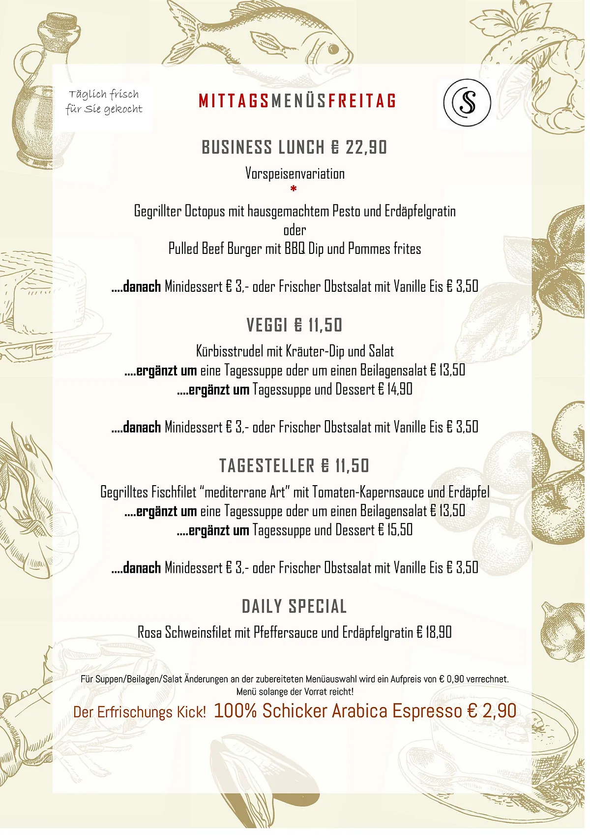 Mittagsmenüs Montag